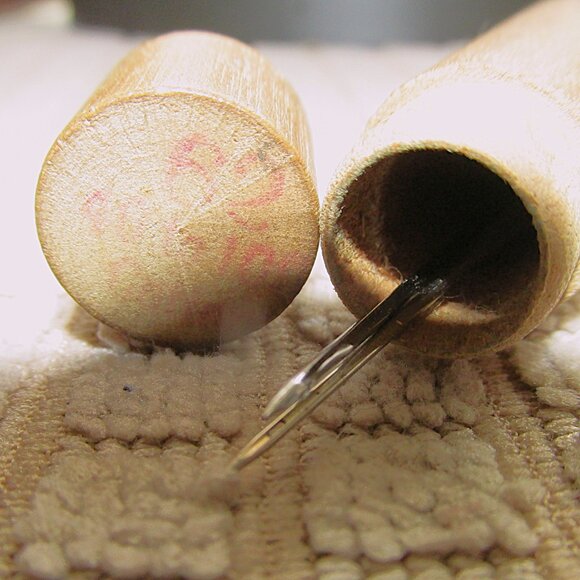 Antique Wooden Sewing Needle Holder - Picture 5 of 7